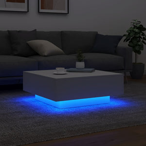 Tavolino da Soggiorno con Luci LED Bianco 80x80x31 cm 836588
