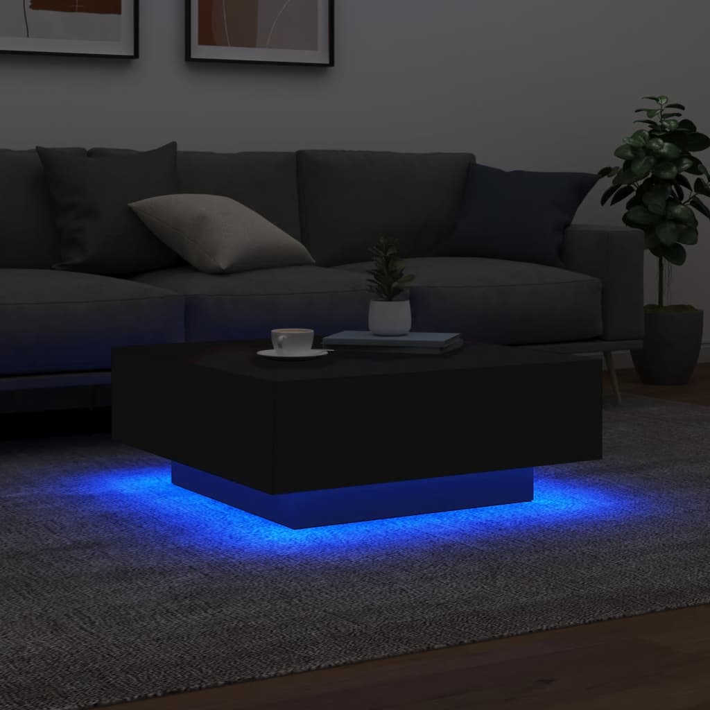 Tavolino da Soggiorno con Luci LED Nero 80x80x31 cm 836589