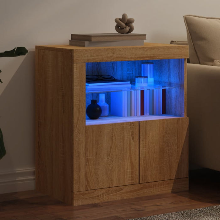 Credenza con Luci LED Rovere Sonoma 60,5x37x67 cm 836618