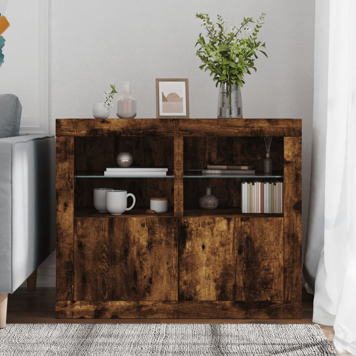 Armadietti con Luci LED 2pz Rovere Fumo in Legno Multistrato 836639