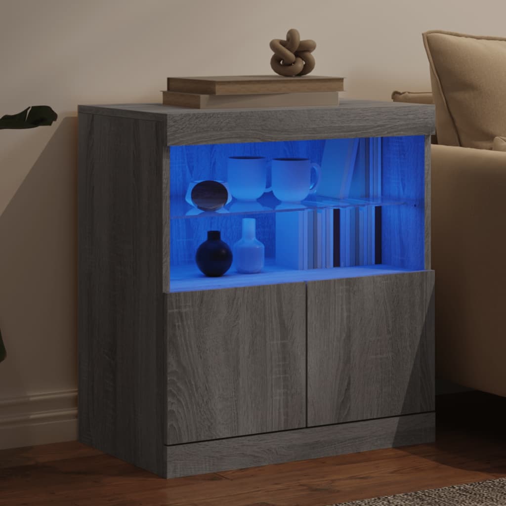 Credenza con Luci LED Grigio Sonoma 60x37x67 cm 836656