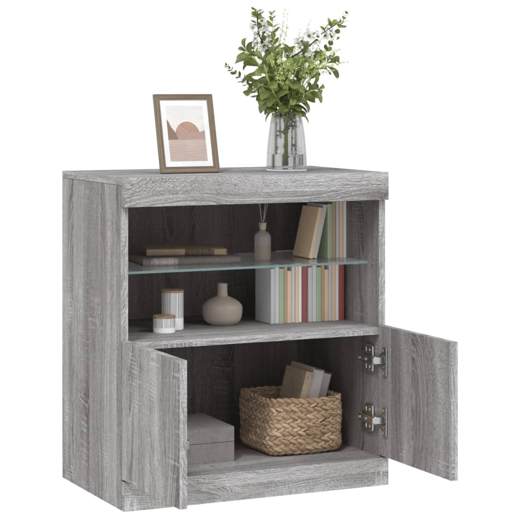 Credenza con Luci LED Grigio Sonoma 60x37x67 cm 836656