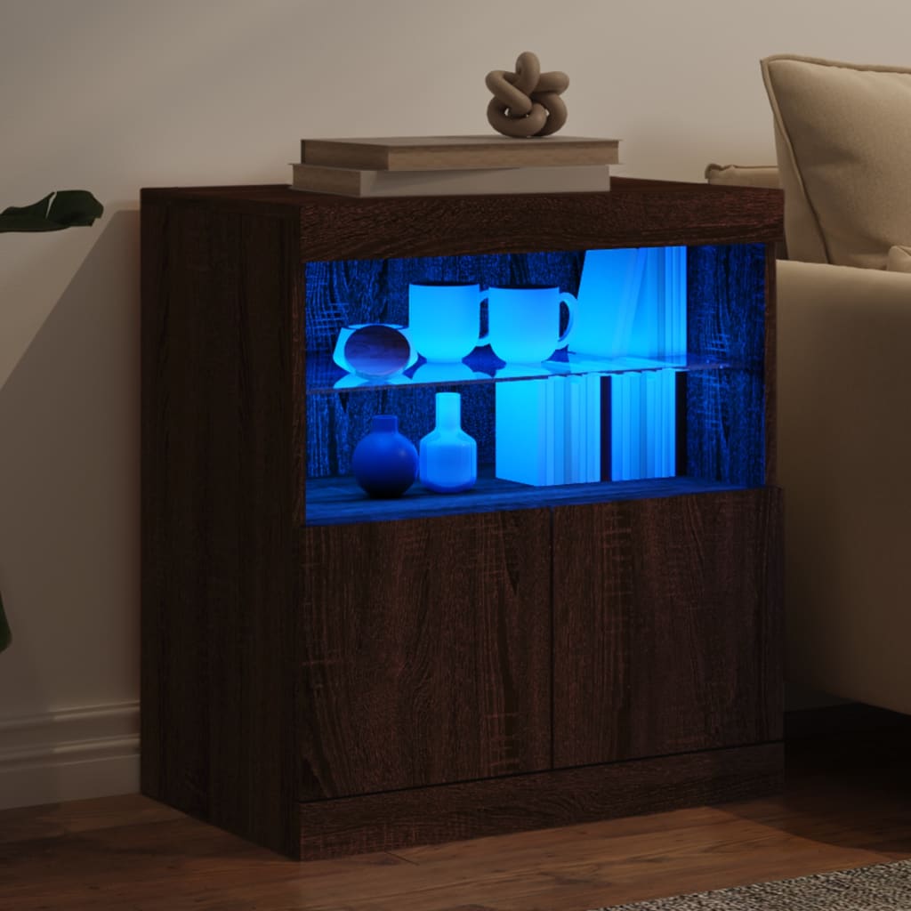 Credenza con Luci LED Rovere Marrone 60x37x67 cm 836657