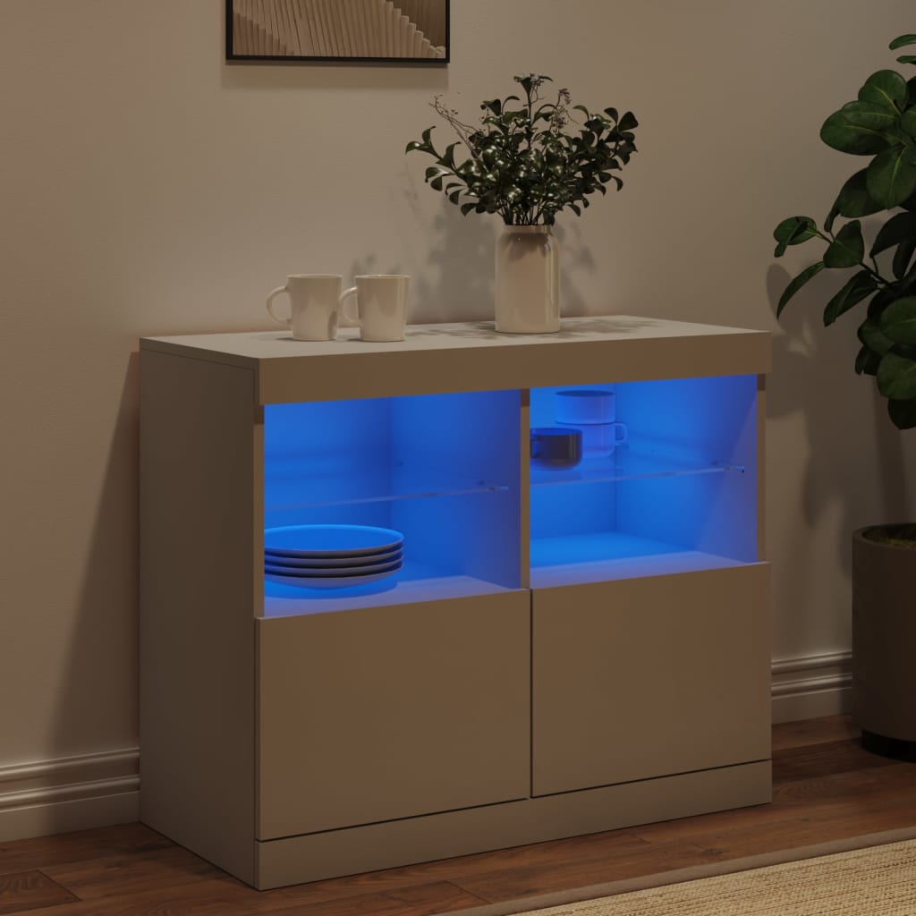Credenza con Luci LED Bianca 81x37x67 cm 836658