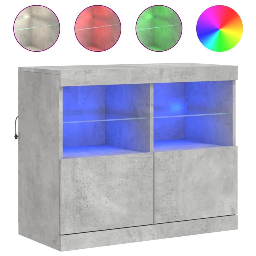 Credenza con Luci LED-Buffet-Armadio da cucina Grigio Cemento 81x37x67 cm