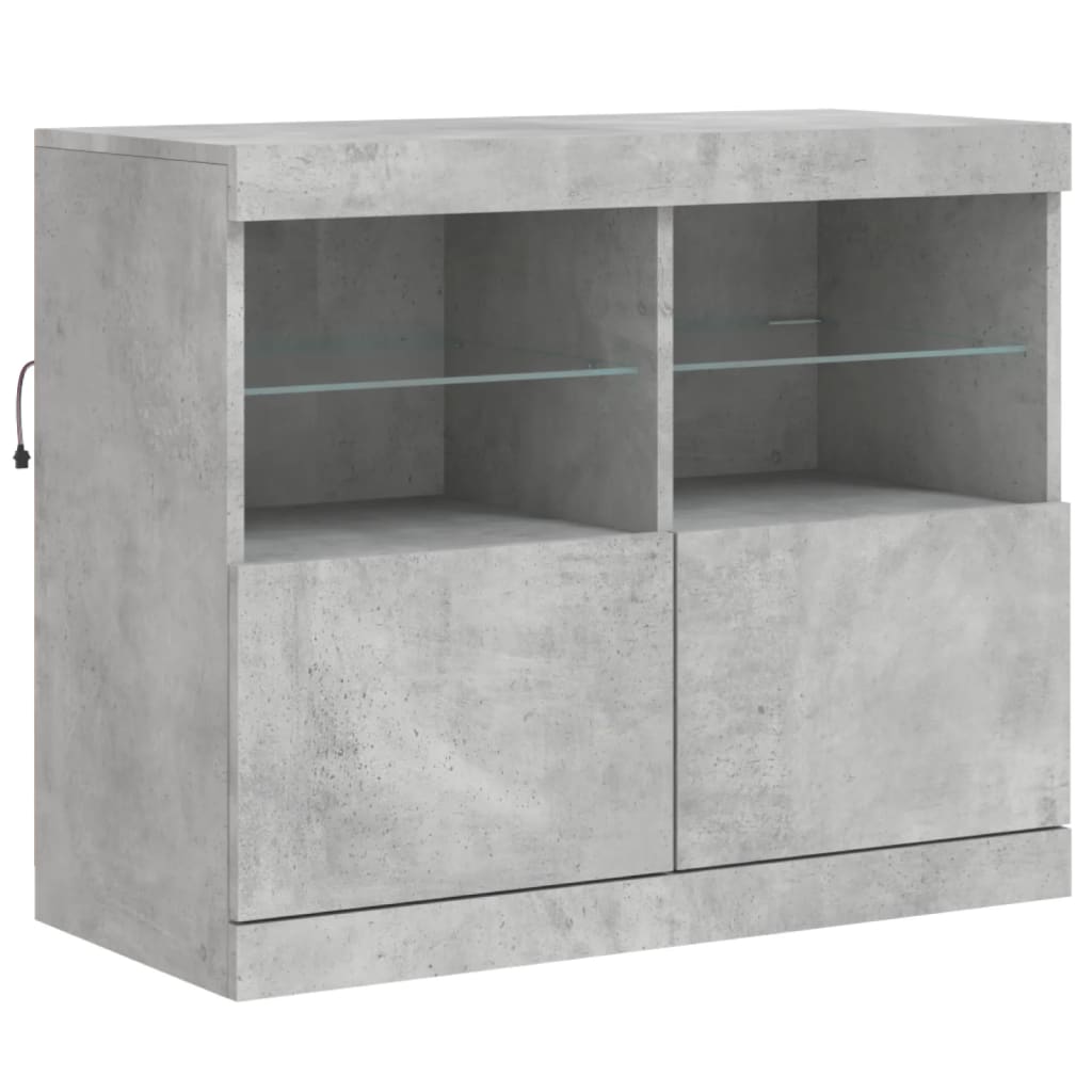Credenza con Luci LED-Buffet-Armadio da cucina Grigio Cemento 81x37x67 cm