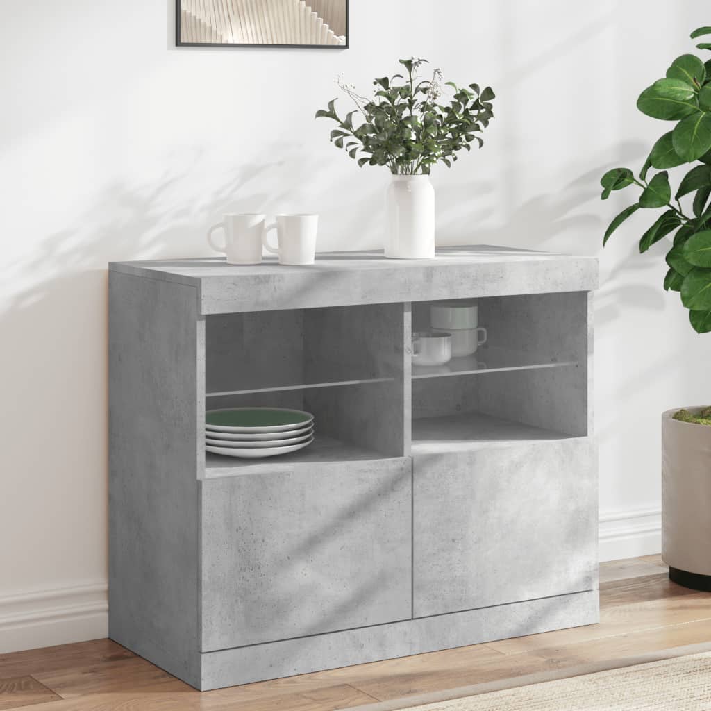 Credenza con Luci LED-Buffet-Armadio da cucina Grigio Cemento 81x37x67 cm