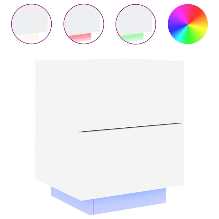 Comodino con Luci LED Bianco in Legno Multistrato 836735