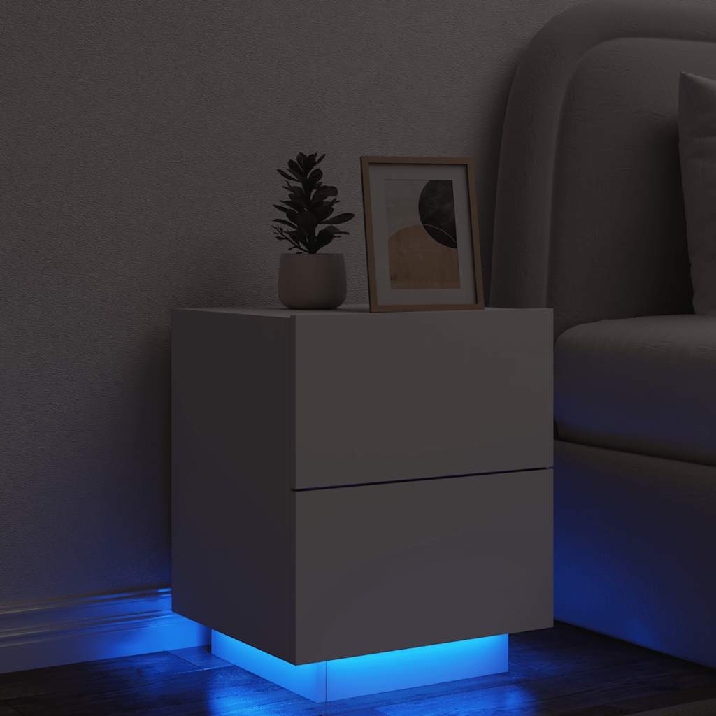 Comodino con Luci LED Bianco in Legno Multistrato 836735