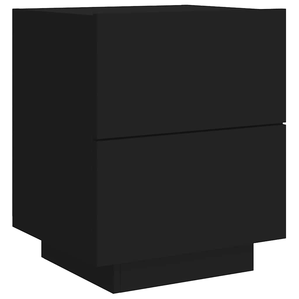 Comodino con Luci LED-Tavolino da notte Nero in Legno Multistrato 296155
