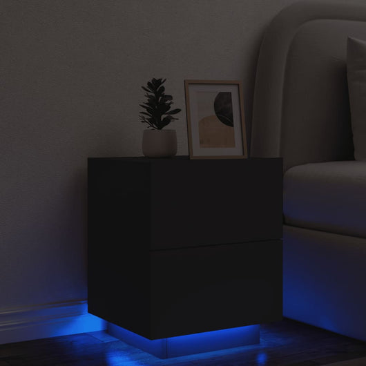 Comodino con Luci LED Nero in Legno Multistrato 836737