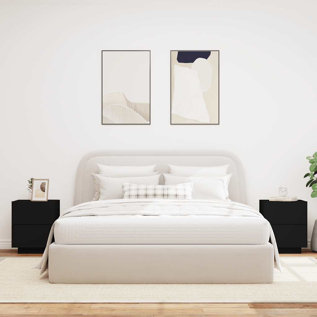 Comodini con Luci LED 2pz-Set di 2 Tavolino da notte Neri in Legno Multistrato