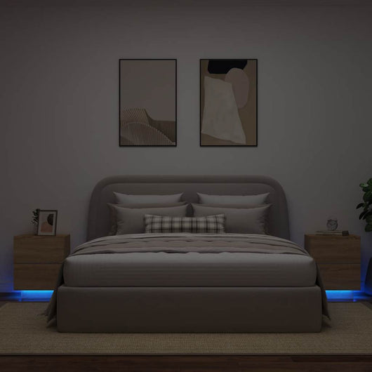 Comodini con Luci LED 2pz-Set di 2 Tavolino da notte Rovere Sonoma in Legno Multistrato 161552