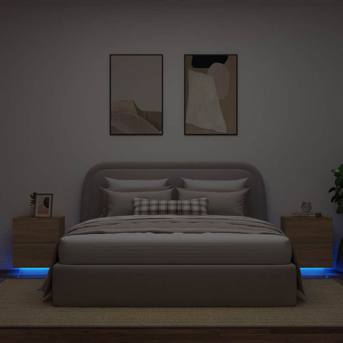 Comodini con Luci LED 2pz-Set di 2 Tavolino da notte Rovere Sonoma in Legno Multistrato 161552