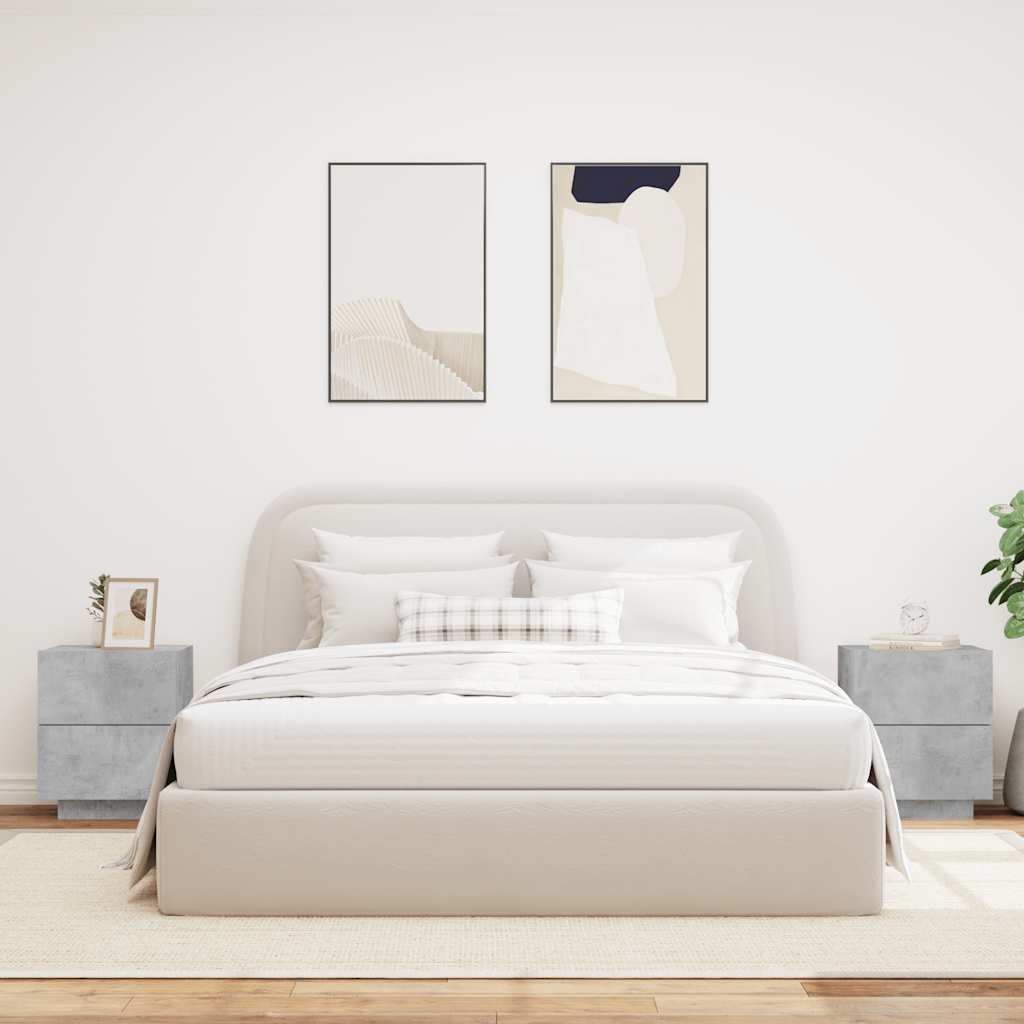 Comodini con Luci LED 2 pz-Set di 2 Tavolino da notte Grigio Cemento in Legno Multistrato