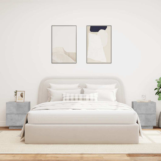 Comodini con Luci LED 2 pz-Set di 2 Tavolino da notte Grigio Cemento in Legno Multistrato