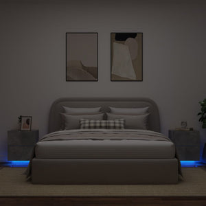 Comodini con Luci LED 2pz Grigio Cemento in Legno Multistrato 836742