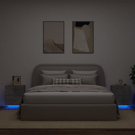 Comodini con Luci LED 2pz Grigio Cemento in Legno Multistrato 836742