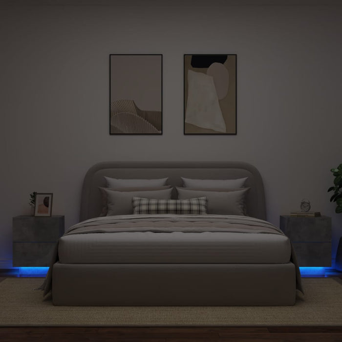 Comodini con Luci LED 2pz Grigio Cemento in Legno Multistrato 836742