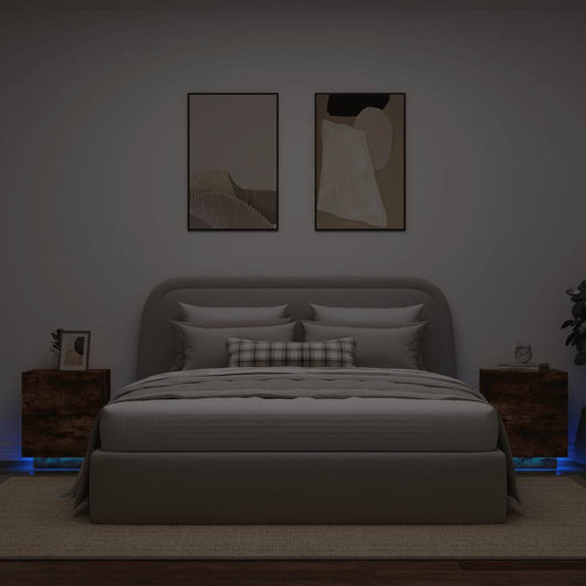 Comodini con Luci LED 2pz-Set di 2 Tavolino da notte Rovere Fumo in Legno Multistrato 762139