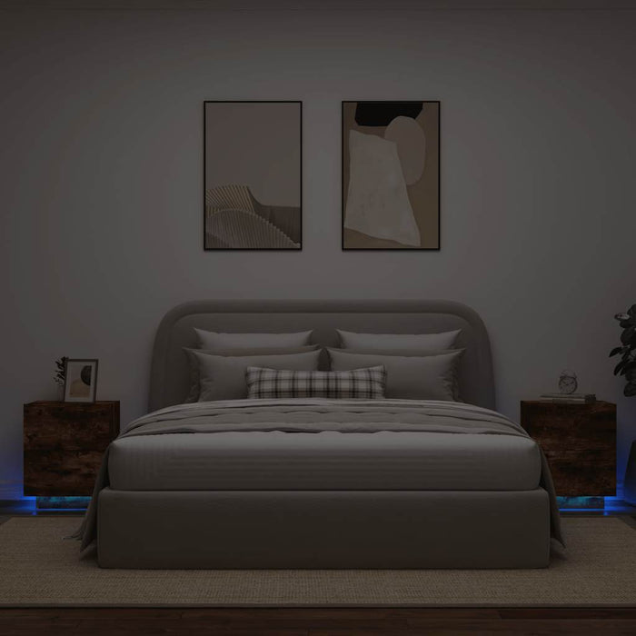 Comodini con Luci LED 2pz-Set di 2 Tavolino da notte Rovere Fumo in Legno Multistrato 762139