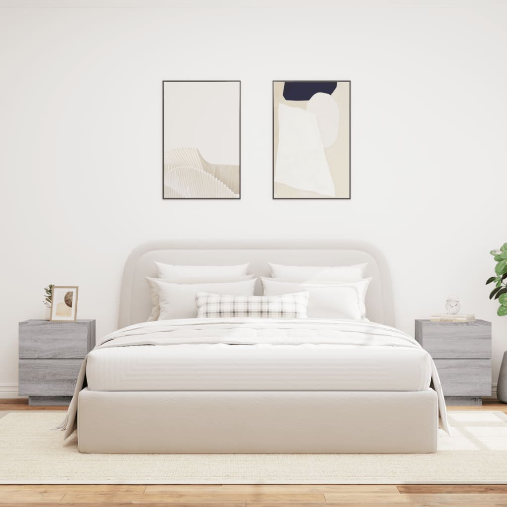 Comodini con Luci LED 2pz Grigio Sonoma in Legno Multistrato 836746