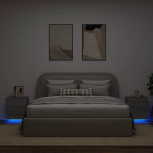 Comodini con Luci LED 2pz-Set di 2 Tavolino da notte Grigio Sonoma in Legno Multistrato 119178