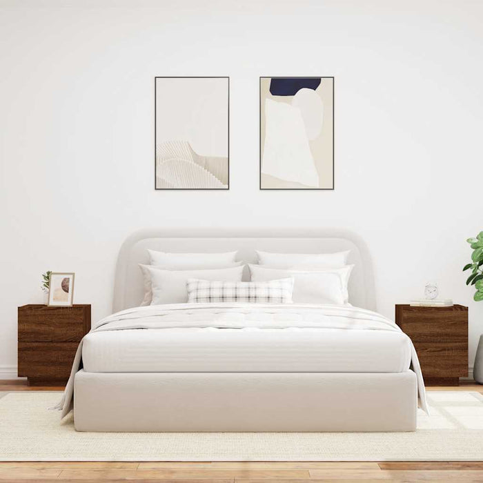 Comodini con Luci LED 2pz-Set di 2 Tavolino da notte Rovere Marrone in Legno Multistrato 672302