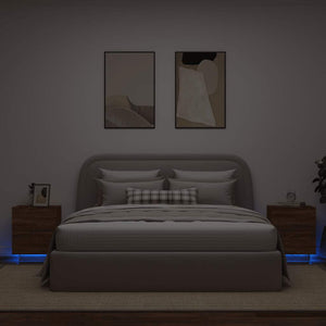 Comodini con Luci LED 2pz-Set di 2 Tavolino da notte Rovere Marrone in Legno Multistrato 672302