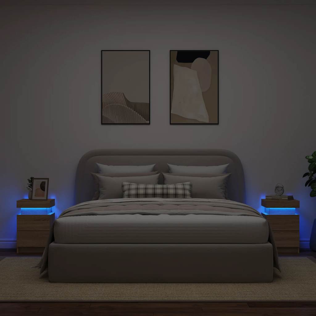 Comodini con Luci LED 2pz Rovere Sonoma 35x39x55 cm 836754