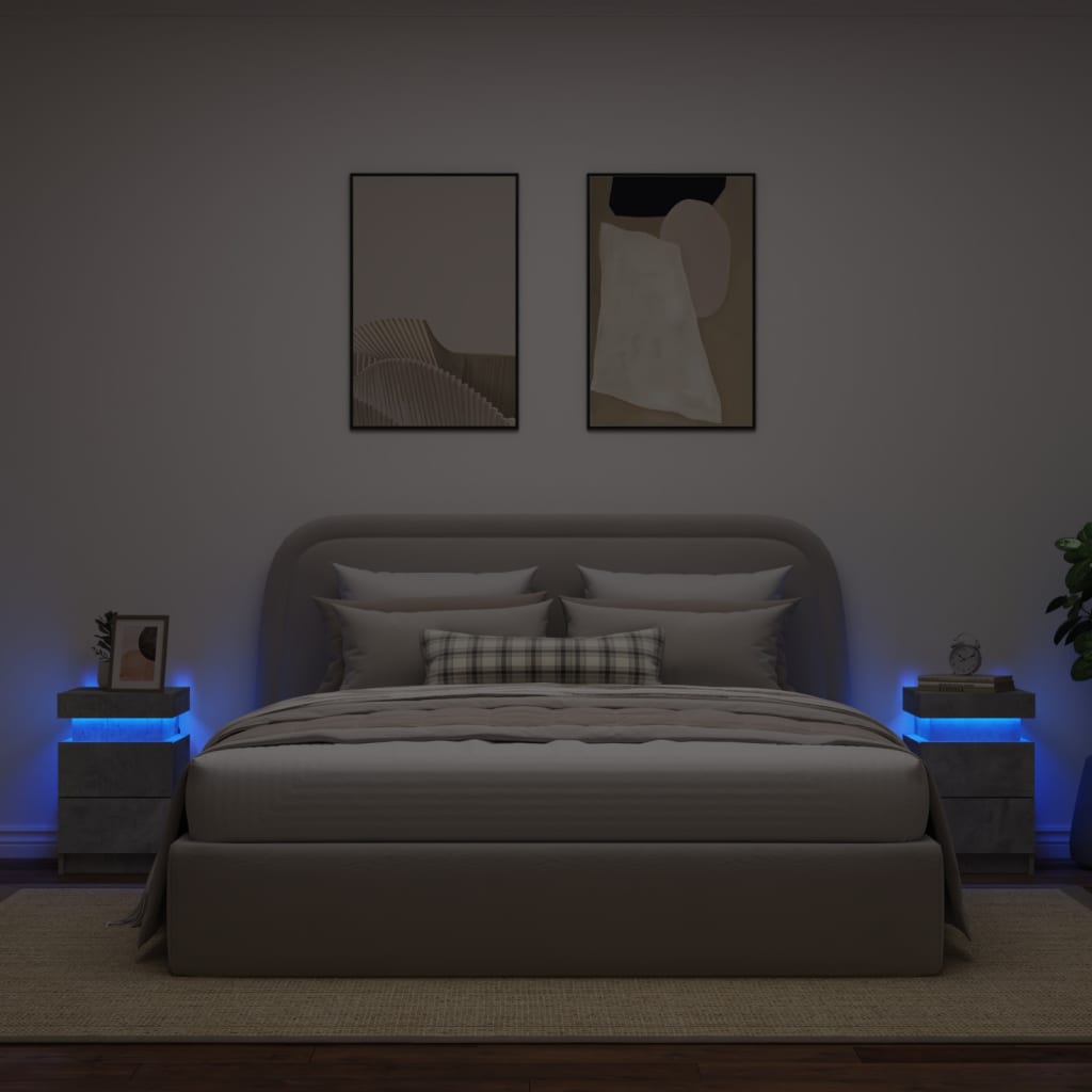 Comodini con Luci LED 2pz Grigio Cemento 35x39x55 cm 836756