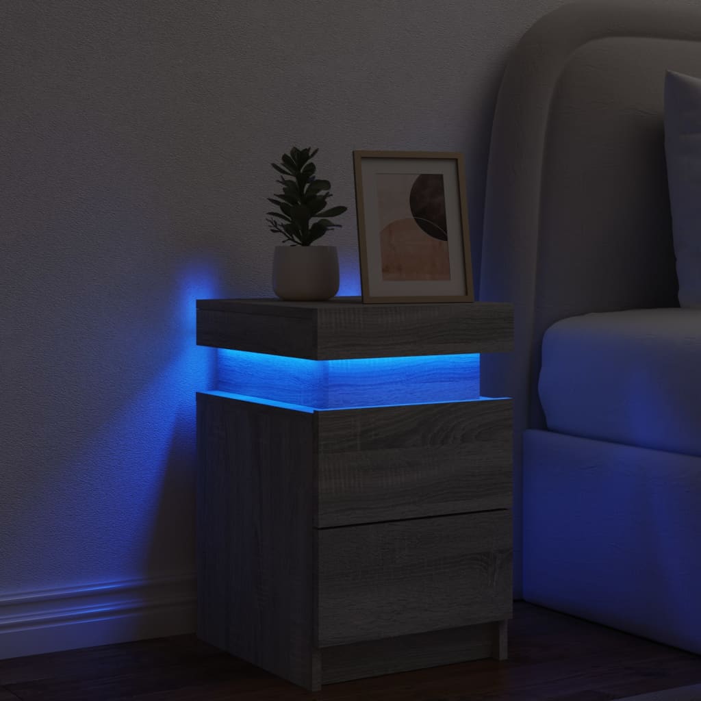 Comodino con Luci LED Grigio Sonoma 35x39x55 cm