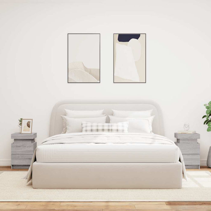 Comodini con Luci LED 2pz-Set di 2 Tavolino da notte Grigio Sonoma 35x39x55 cm