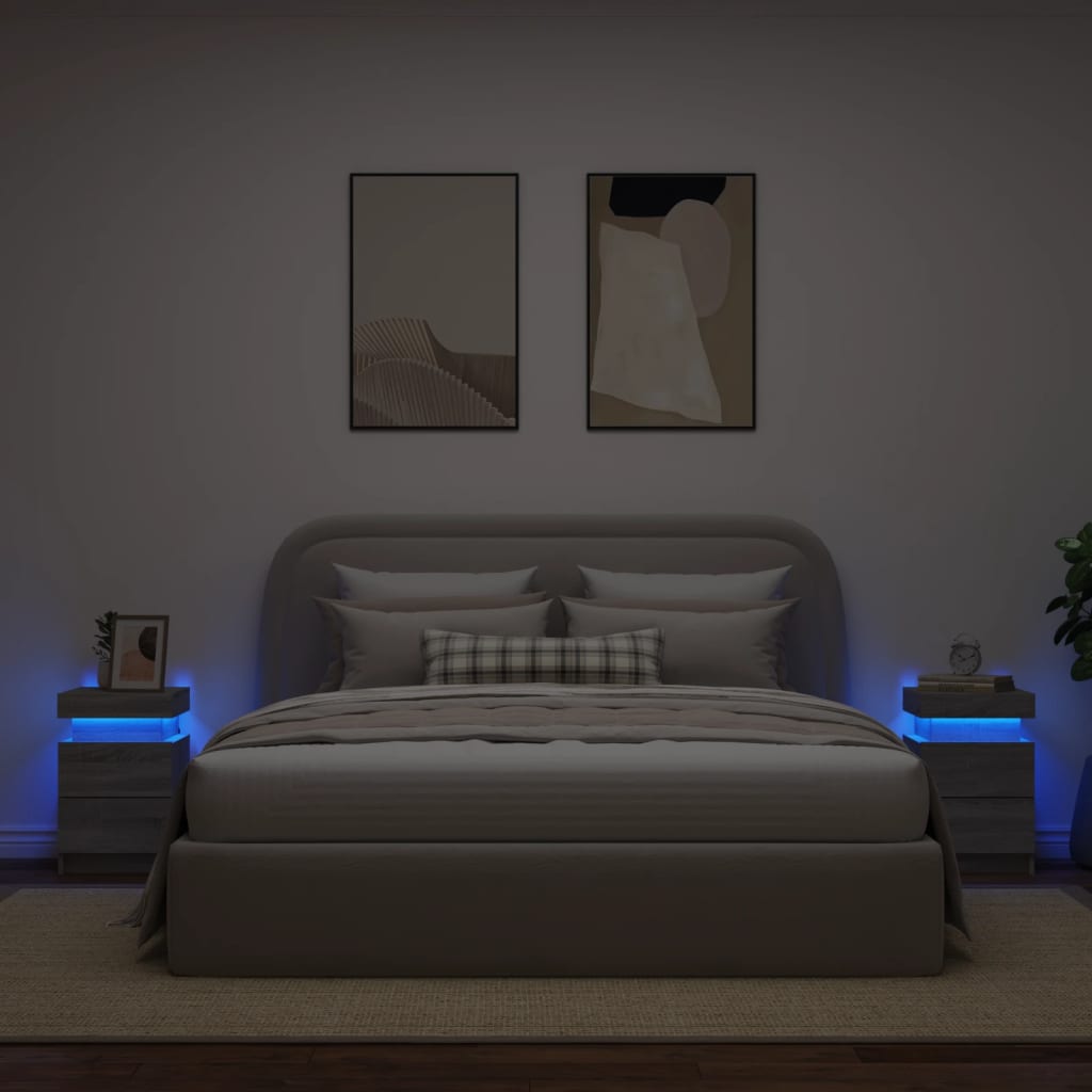 Comodini con Luci LED 2pz Grigio Sonoma 35x39x55 cm 836760