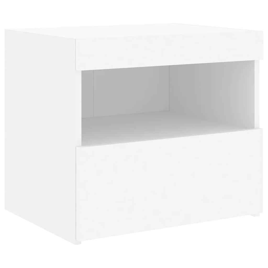 Comodino con Luci LED-Tavolino da notte Bianco 50x40x45 cm