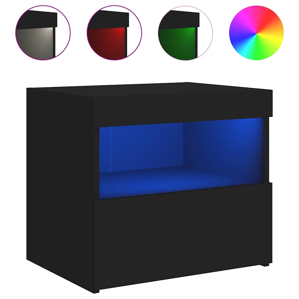 Comodino con Luci LED-Tavolino da notte Nero 50x40x45 cm