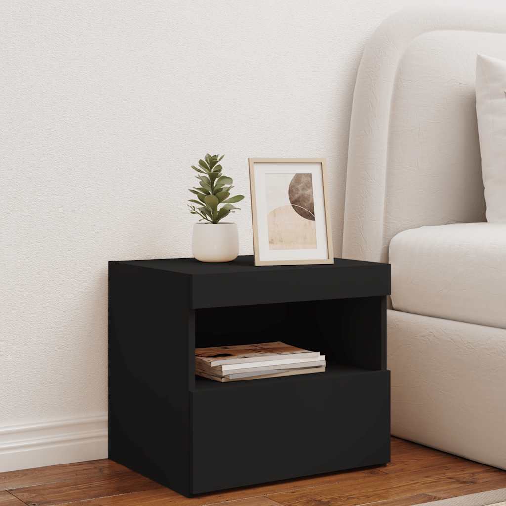 Comodino con Luci LED-Tavolino da notte Nero 50x40x45 cm