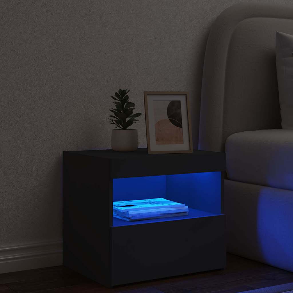 Comodino con Luci LED Nero 50x40x45 cm 836765