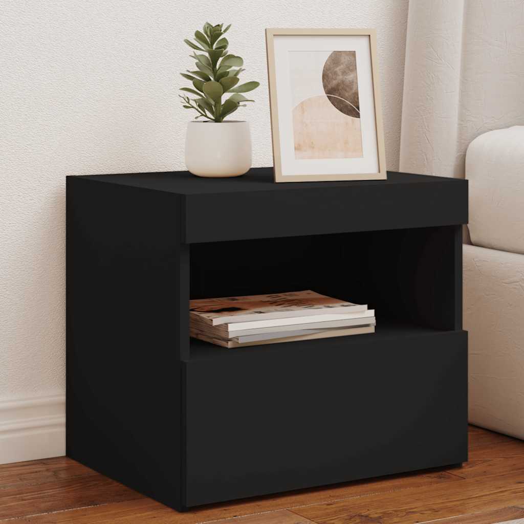 Comodino con Luci LED-Tavolino da notte Nero 50x40x45 cm