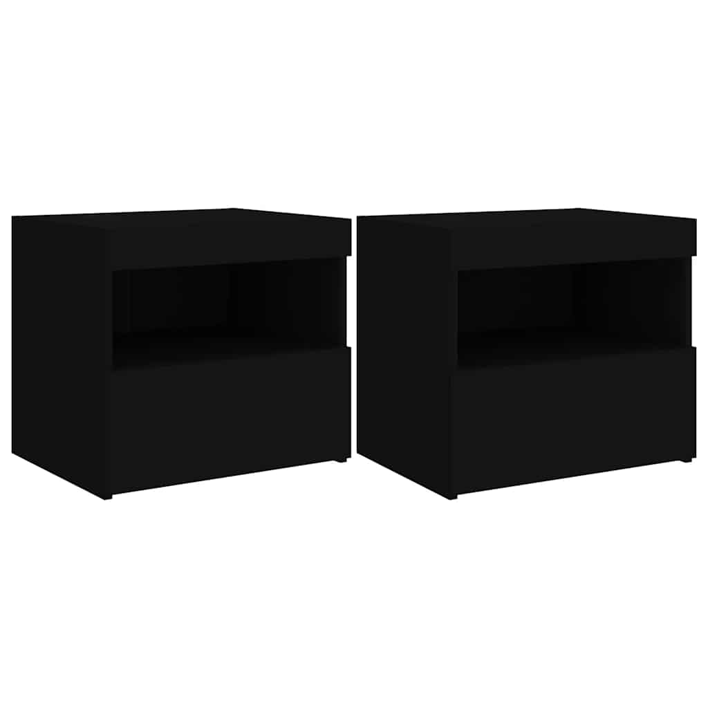 Comodini con Luci LED 2pz-Set di 2 Tavolino da notte Neri 50x40x45 cm