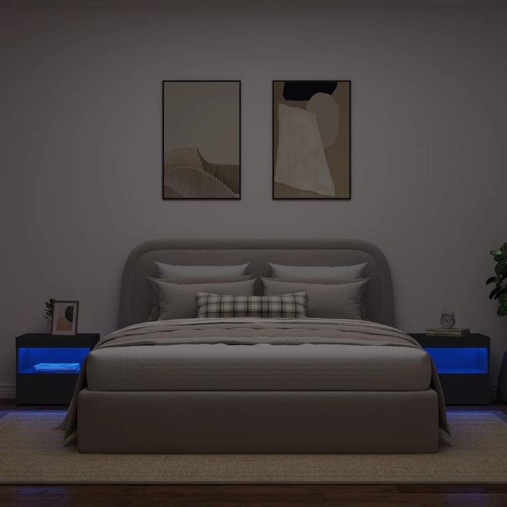 Comodini con Luci LED 2pz-Set di 2 Tavolino da notte Neri 50x40x45 cm