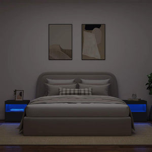 Comodini con Luci LED 2pz-Set di 2 Tavolino da notte Neri 50x40x45 cm