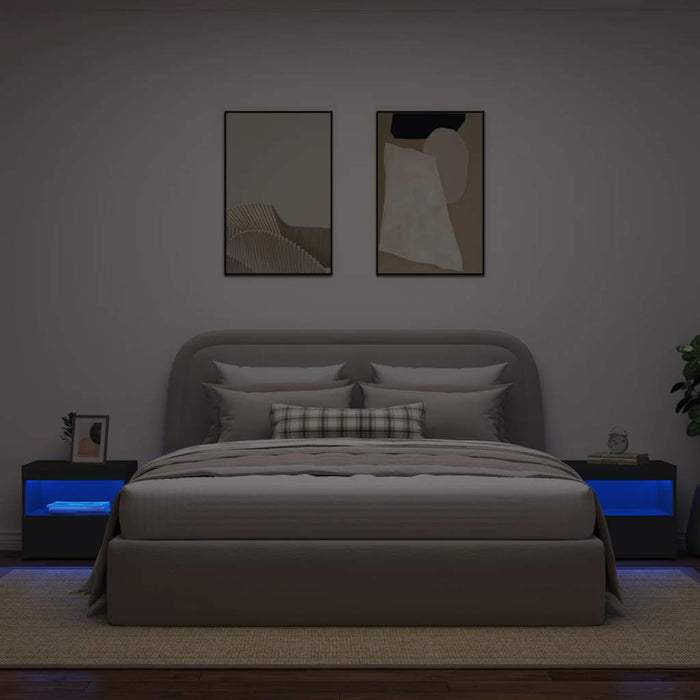 Comodini con Luci LED 2pz-Set di 2 Tavolino da notte Neri 50x40x45 cm