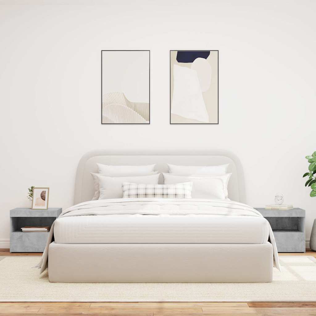 Comodini con Luci LED 2pz-Set di 2 Tavolino da notte Grigio Cemento 50x40x45 cm