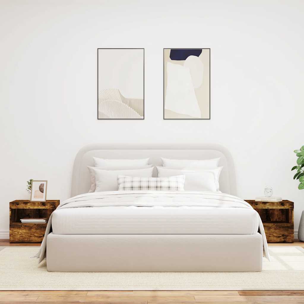 Comodini con Luci LED 2pz-Set di 2 Tavolino da notte Rovere Fumo 50x40x45 cm