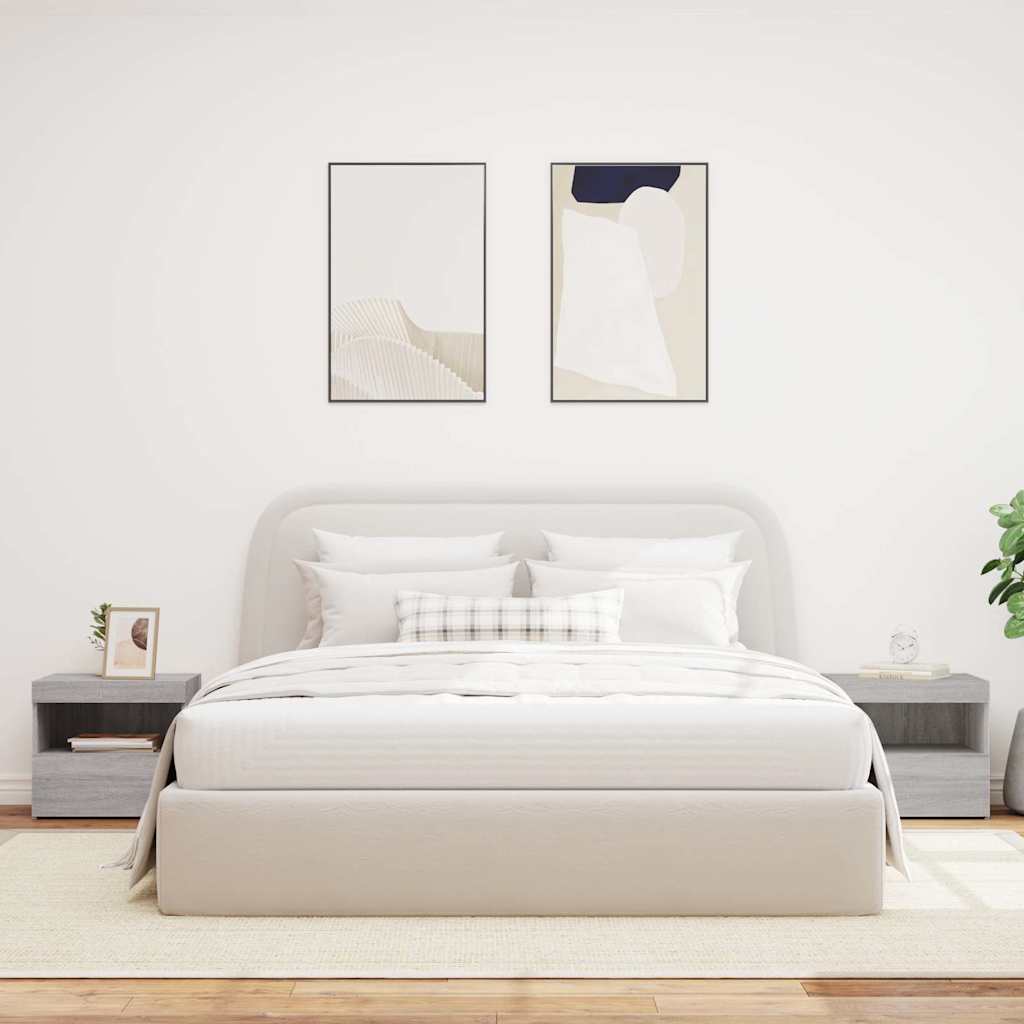 Comodini con Luci LED 2pz-Set di 2 Tavolino da notte Grigio Sonoma 50x40x45 cm