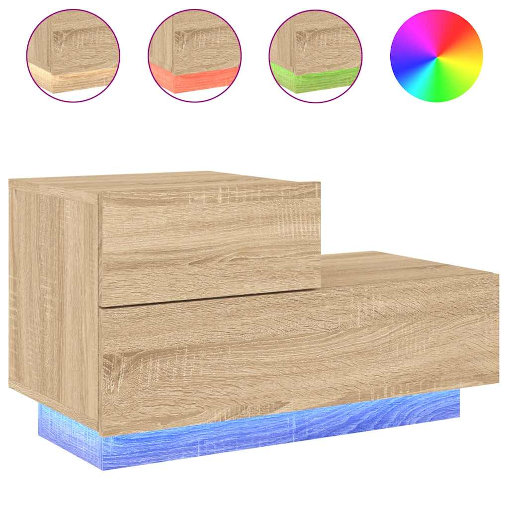 Comodino con Luci LED-Tavolino da notte Rovere Sonoma 70x36x40,5 cm