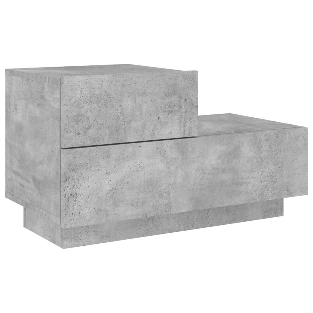 Comodino con Luci LED-Tavolino da notte Grigio Cemento 70x36x40,5 cm
