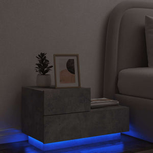 Comodino con Luci LED-Tavolino da notte Grigio Cemento 70x36x40,5 cm