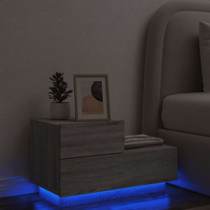 Comodino con Luci LED-Tavolino da notte Grigio Sonoma 70x36x40,5 cm